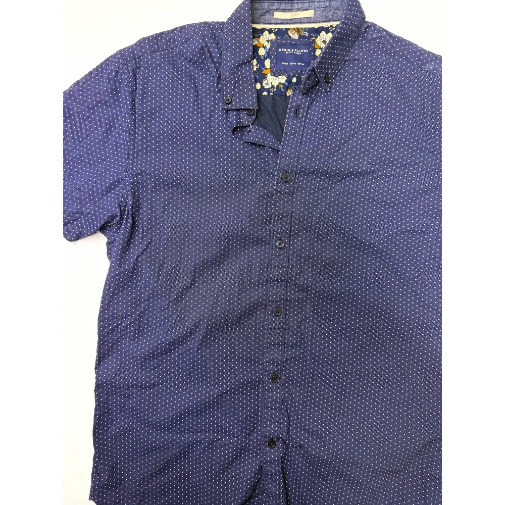 Denim & Flower Ricky Singh Men's M Blue Polka Dot Woven Short Sleeve Button-Up
